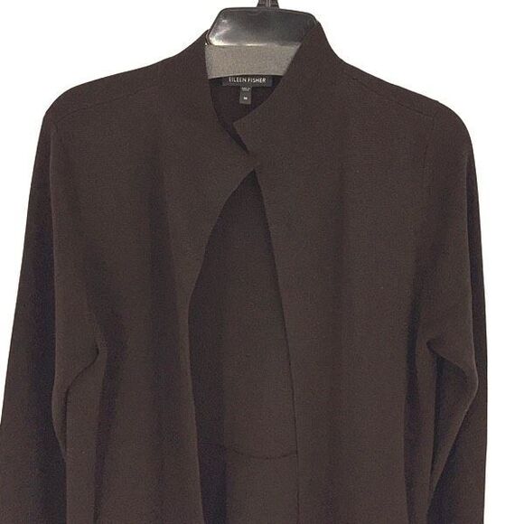 Eileen Fisher Womens Long Textured Silk Cotton Knit Cardigan Chocolate Medium - Picture 2 of 9